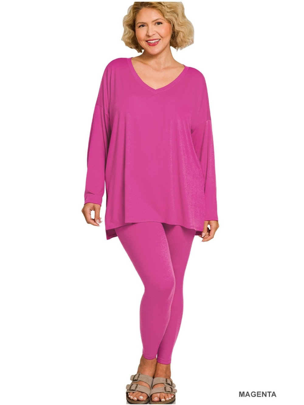 New!Plus Size Magenta brush V-Neck Lounge Top and Leggings Set Size 3X